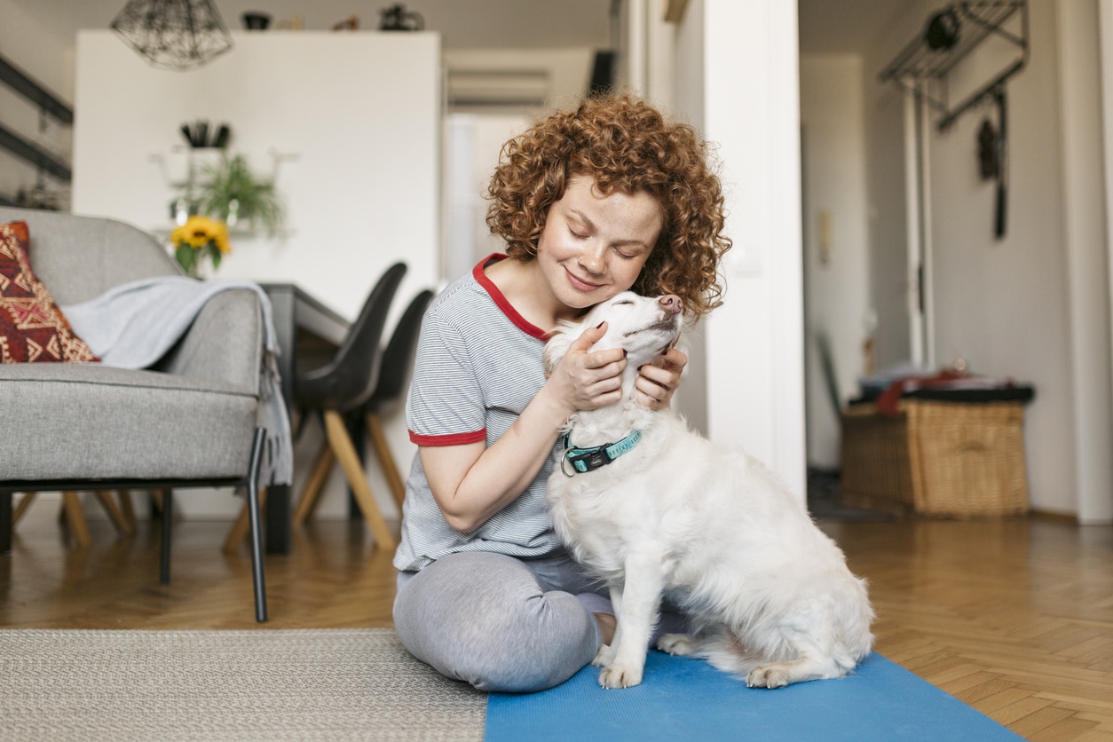 Woman Loving Support Animal Indoors