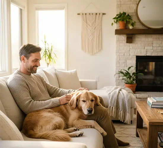 Happy dog in a condo